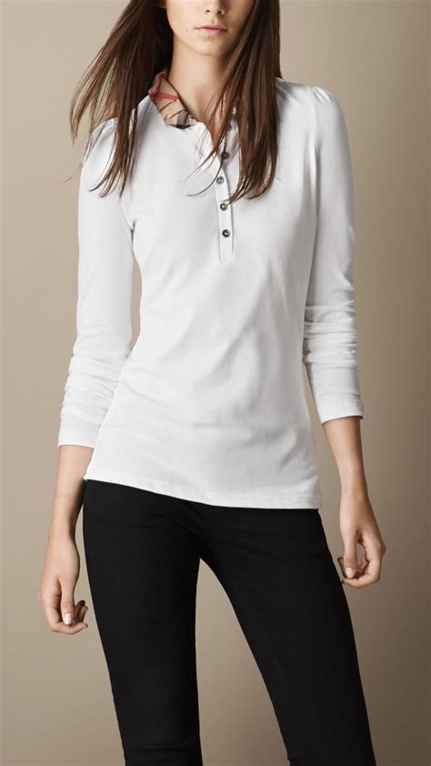 burberry white blouse|burberry long sleeve shirt women's.